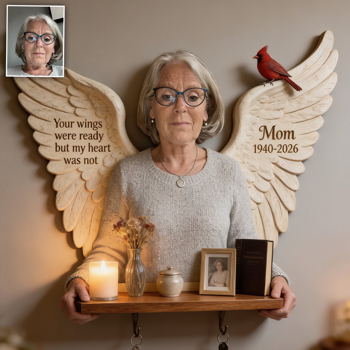 Personalized Middle-Aged Man Memorial Wooden Floating Shelf Sympathy Gift