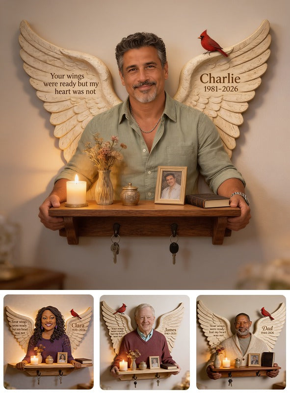 Personalized Middle-Aged Latino Man Memorial Wooden Floating Shelf, Dad Husband Remembrance Gift