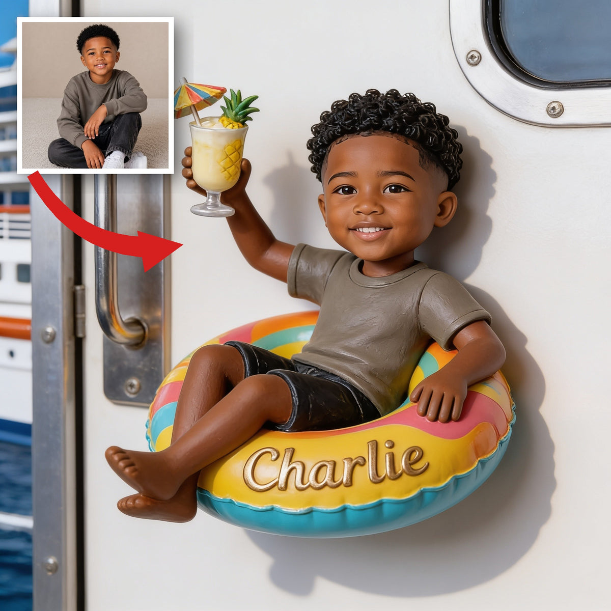 Personalized Black Little Boy Cruise 3D Fridge Magnet