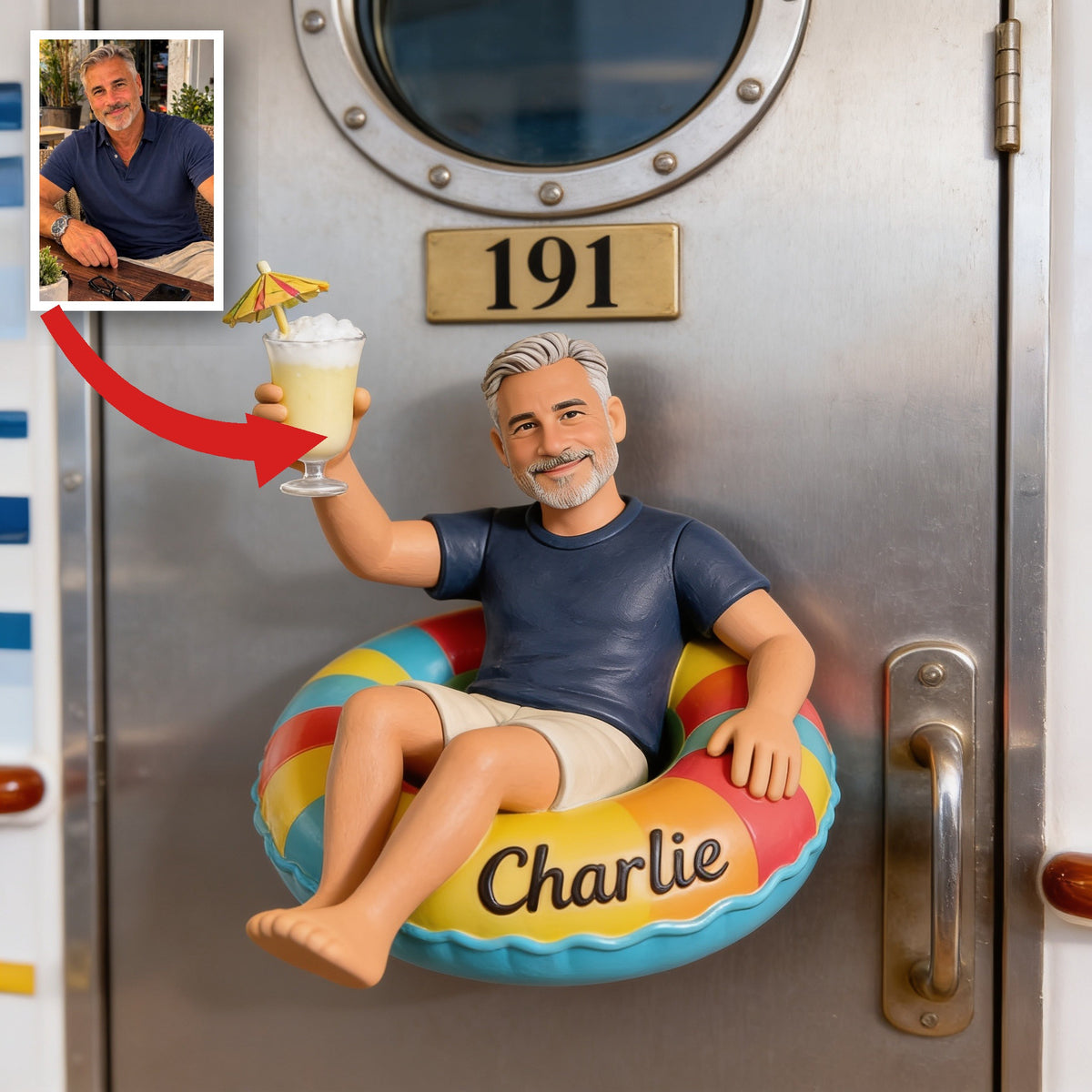 Personalized Middle-Aged Man Cruising 3D Magnet, Dad Husband Gift
