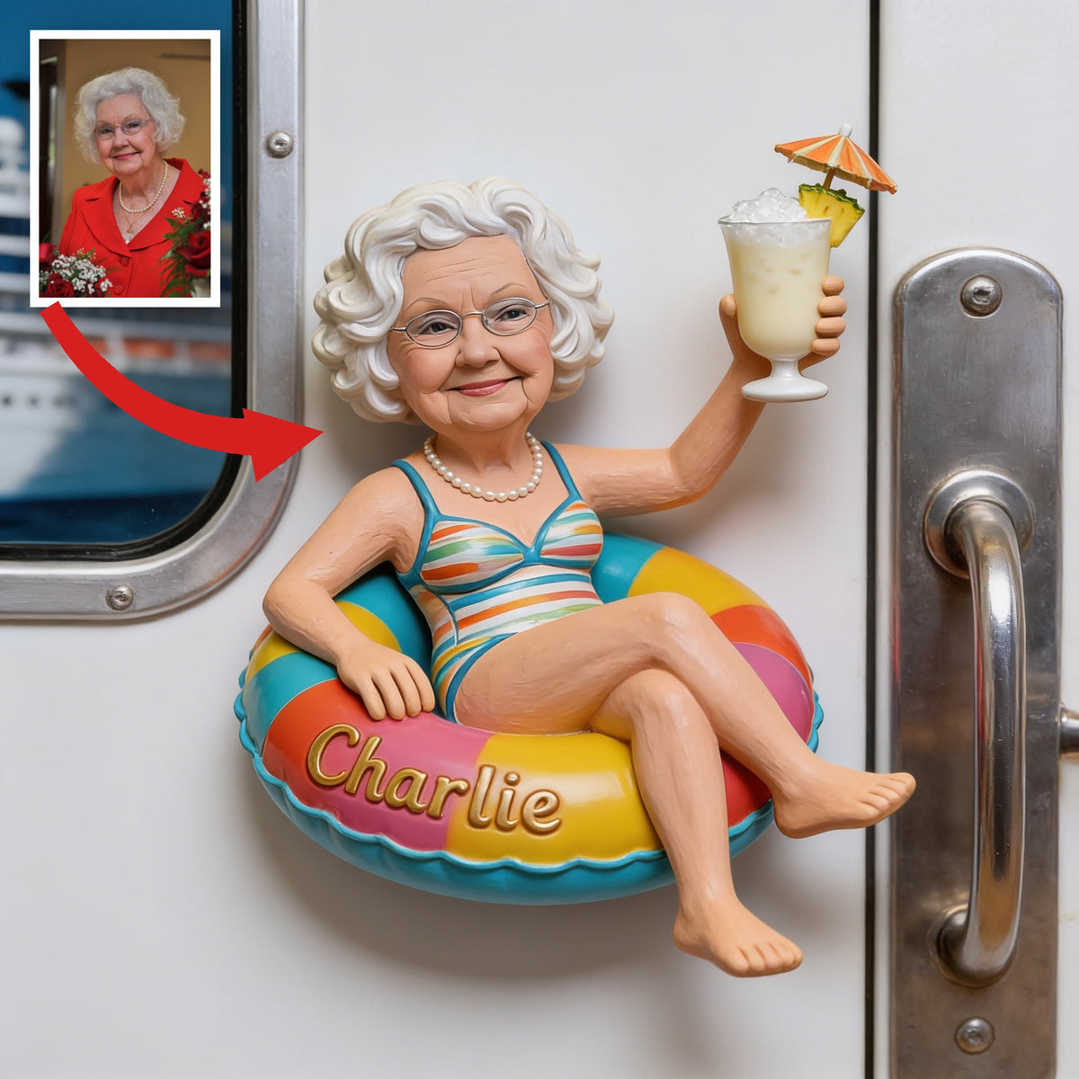 Personalized Older Woman Grandma Cruising 3D Magnet Keepsake Gift