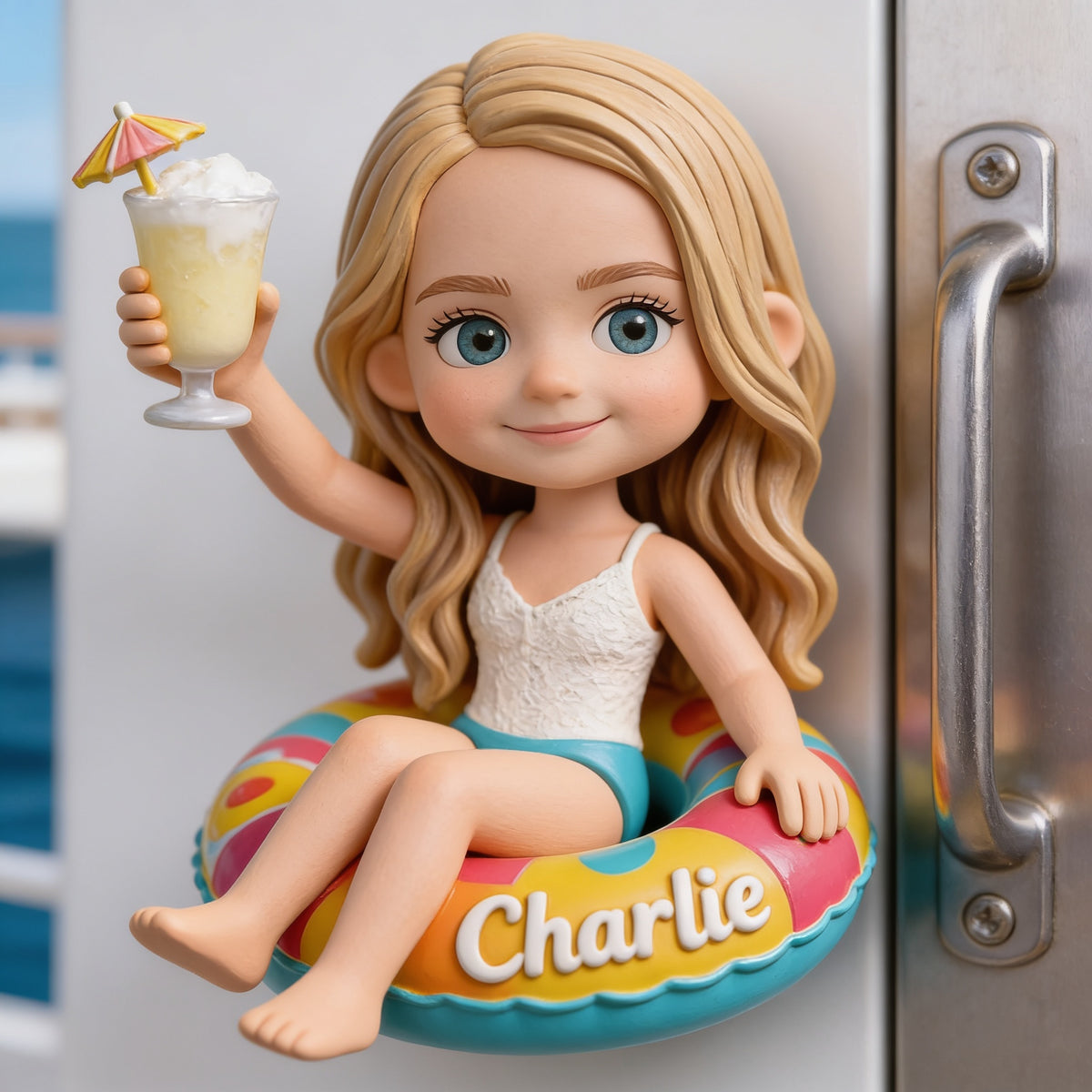 Personalized Little Girl Cruising 3D Magnet Fridge Decor Keepsake