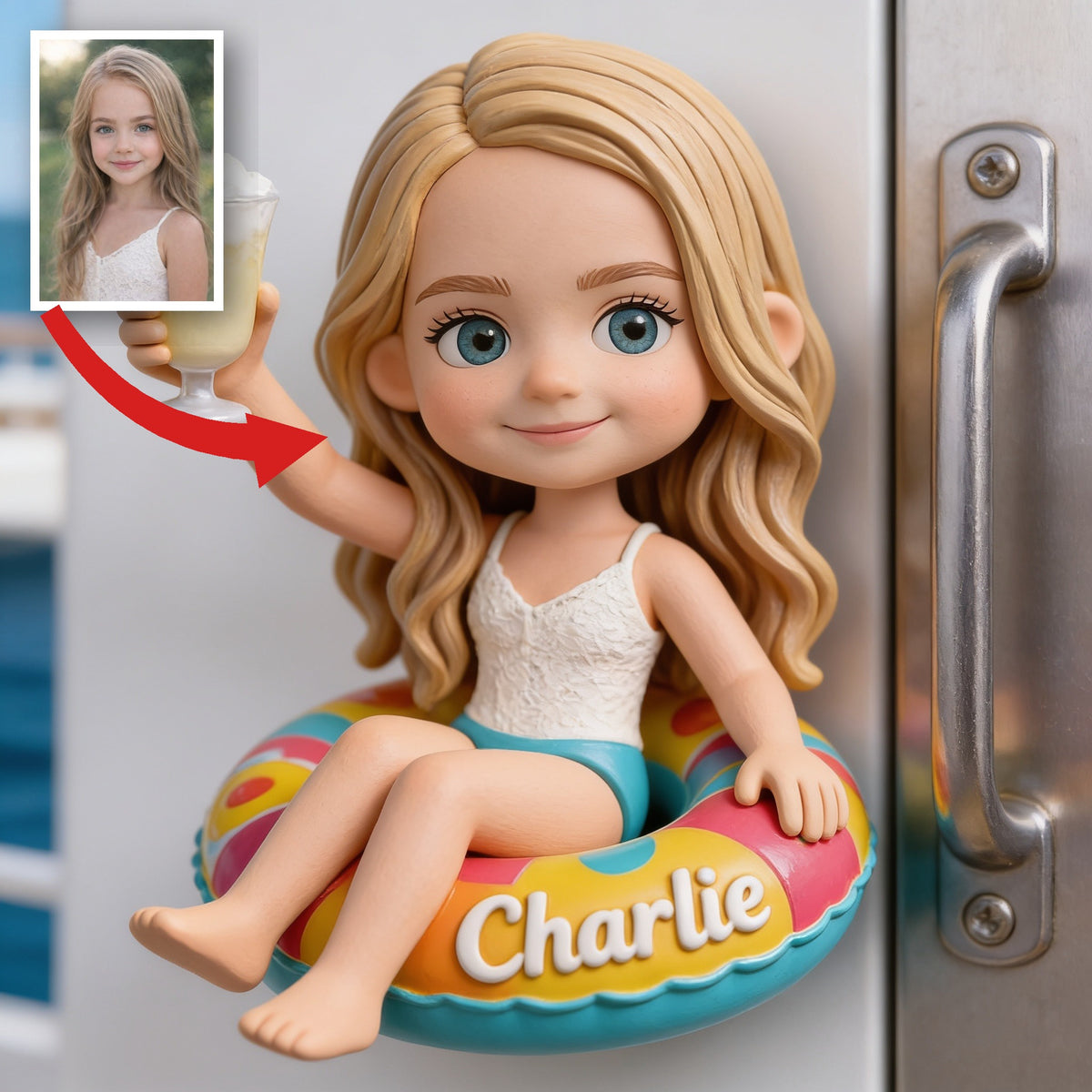 Personalized Little Girl Cruising 3D Magnet Fridge Decor Keepsake