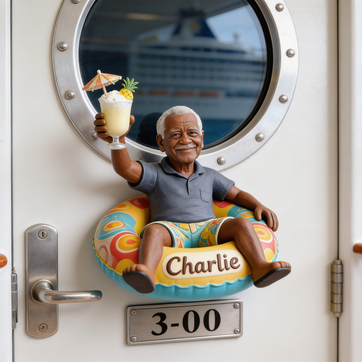 Personalized Older Black Man Grandpa 3D Cruising Magnet Cruise Door Keepsake