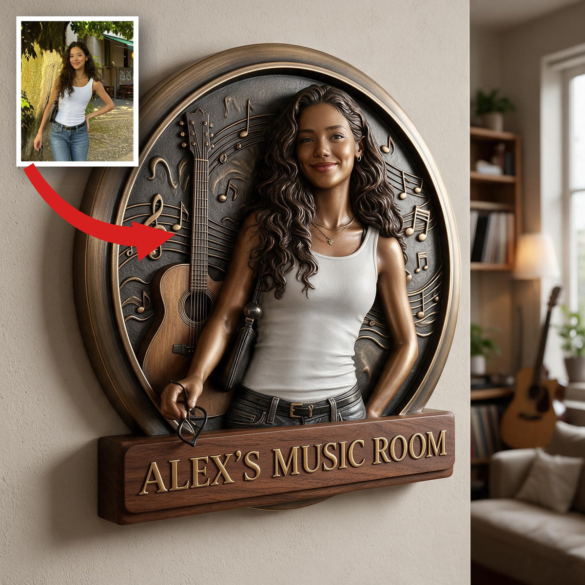 Custom Photo Latina Woman Music Room 3D Cut Metal Sign Wall Decor