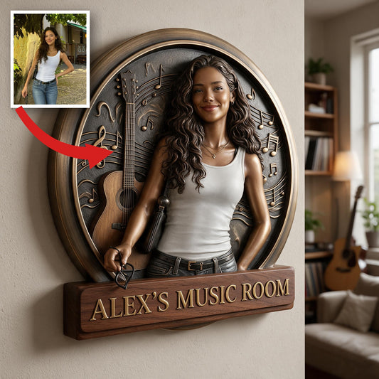 Personalisierte Foto Latina Frau Musikzimmer 3D Metallzeichen Wanddekoration