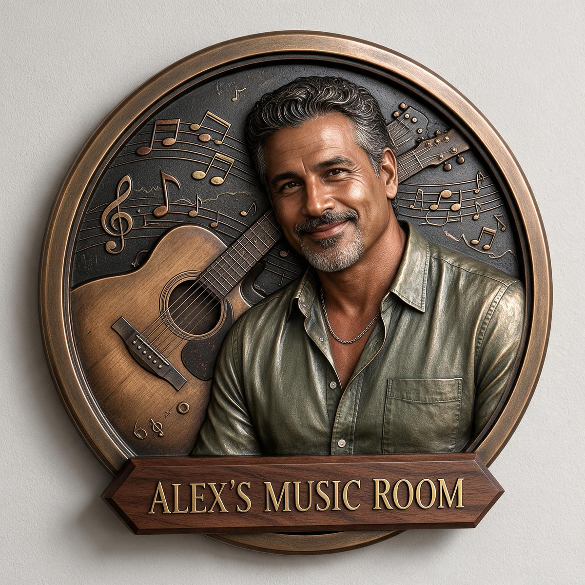 Custom Photo Middle-Aged Latino Man Music Room 3D Cut Metal Sign Gift for Dad Husband
