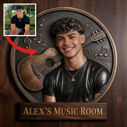 Benutzerdefinierter Foto Latino Mann Musikzimmer Gitarre 3D Metallzeichen Wohnkultur