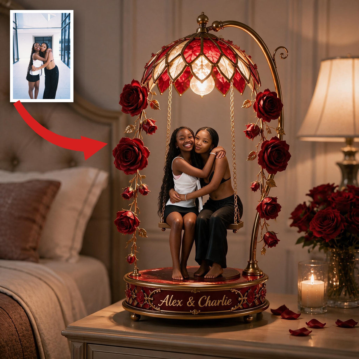 Custom Photo Black Lesbian Couple Acrylic LED Night Light LGBT Couple Gift
