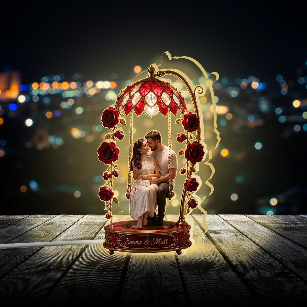 Custom Photo Black Couple Acrylic LED Night Light Personalized Couple Gift