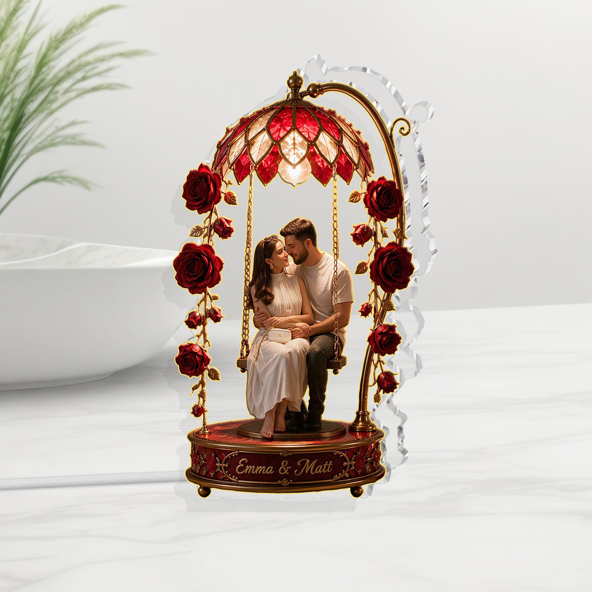 Custom Photo Black Couple Acrylic LED Night Light Personalized Couple Gift