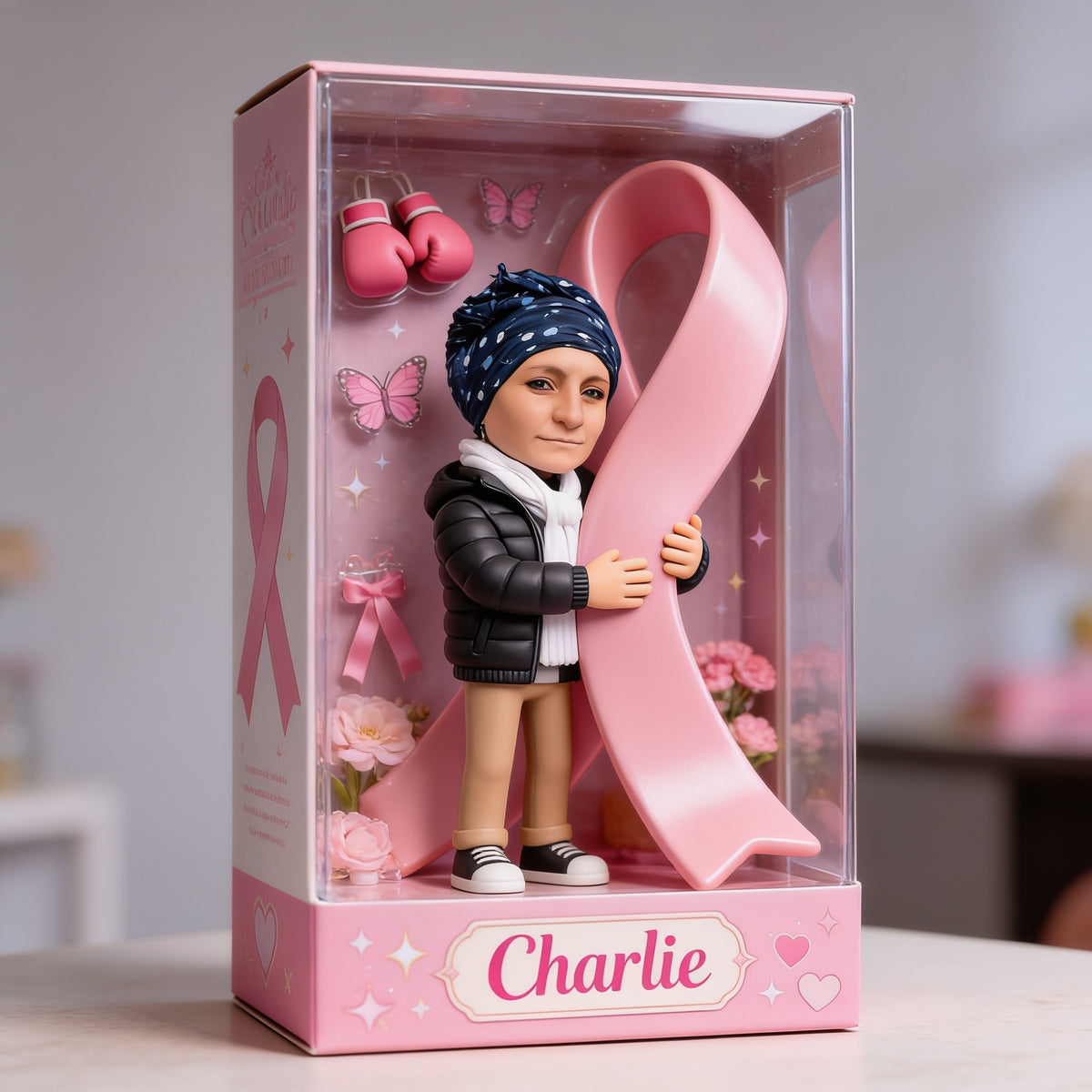 Personalized Middle-Aged Latina Breast Cancer Woman Custom Shaped Acrylic Plaque, Breast Cancer Awareness Gift