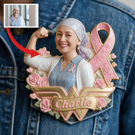 Épinglette en Émail Personnalisée Femme de 50 Ans Luttant Contre le Cancer du Sein