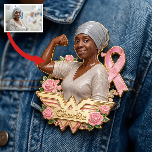Broche en Émail 3D Personnalisée Femme Noire de 50 ans Luttant Contre le Cancer