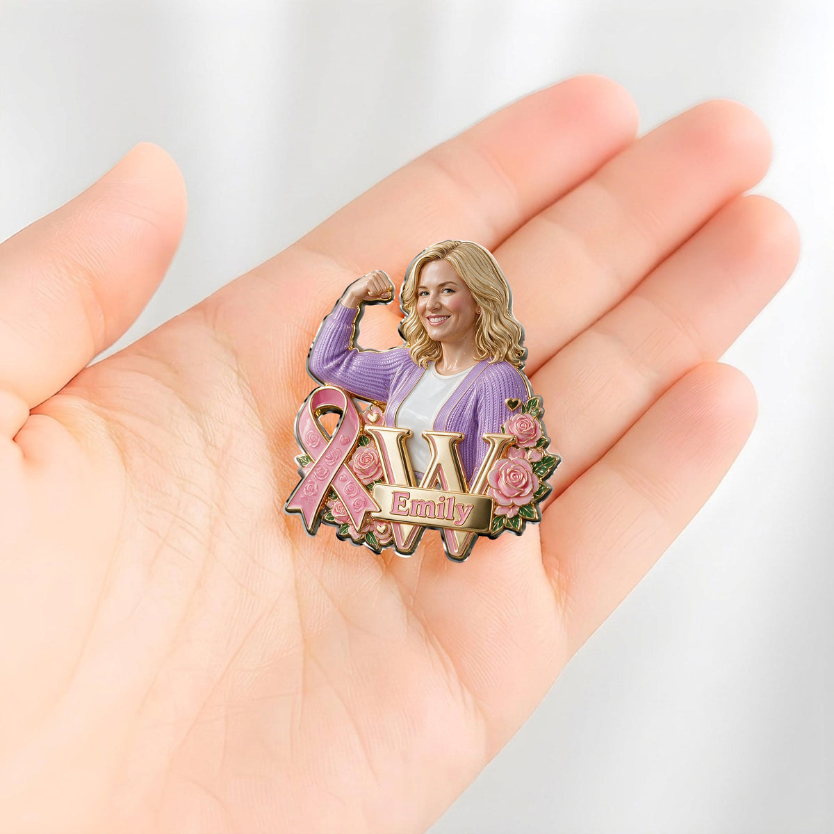 Personalized Latina Breast Cancer Woman 3D Embossed Enamel Pin Awareness Gift