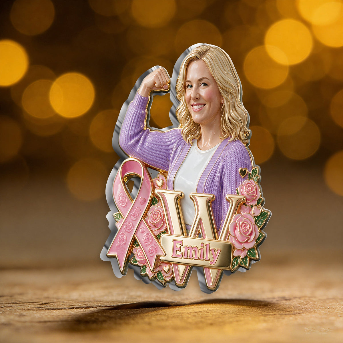 Personalized Breast Cancer Survivor Pink Headscarf 3D Embossed Enamel Pin