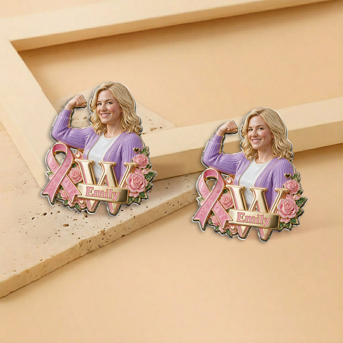 Personalized Middle-Aged Black Breast Cancer Woman 3D Embossed Enamel Pin Awareness Gift