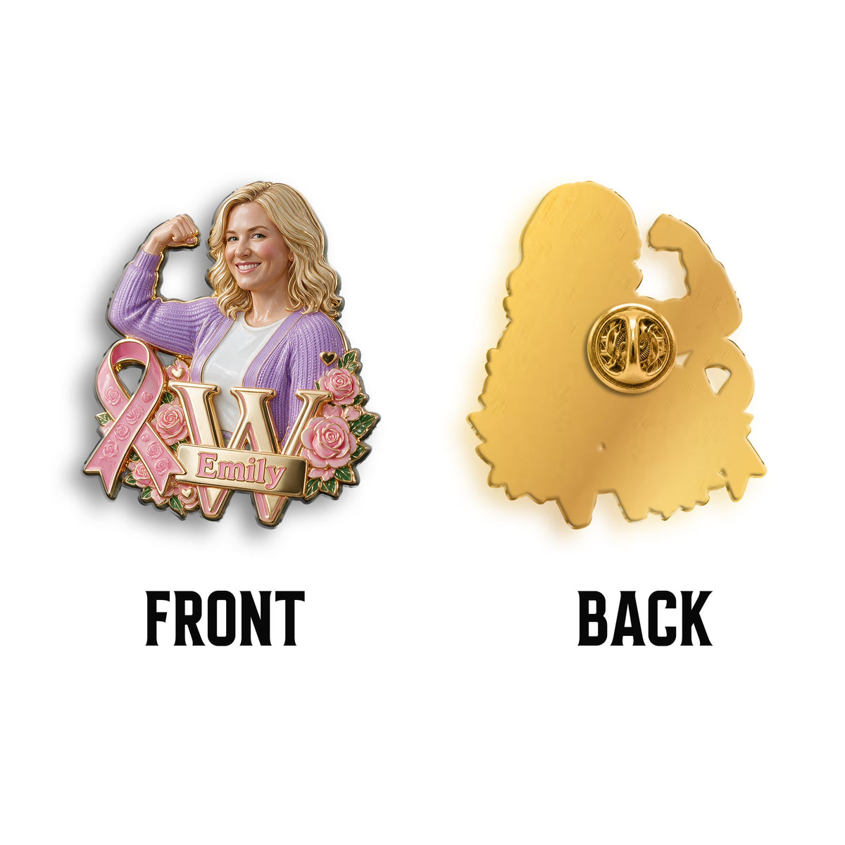 Personalized Latina Breast Cancer Woman 3D Embossed Enamel Pin Awareness Gift