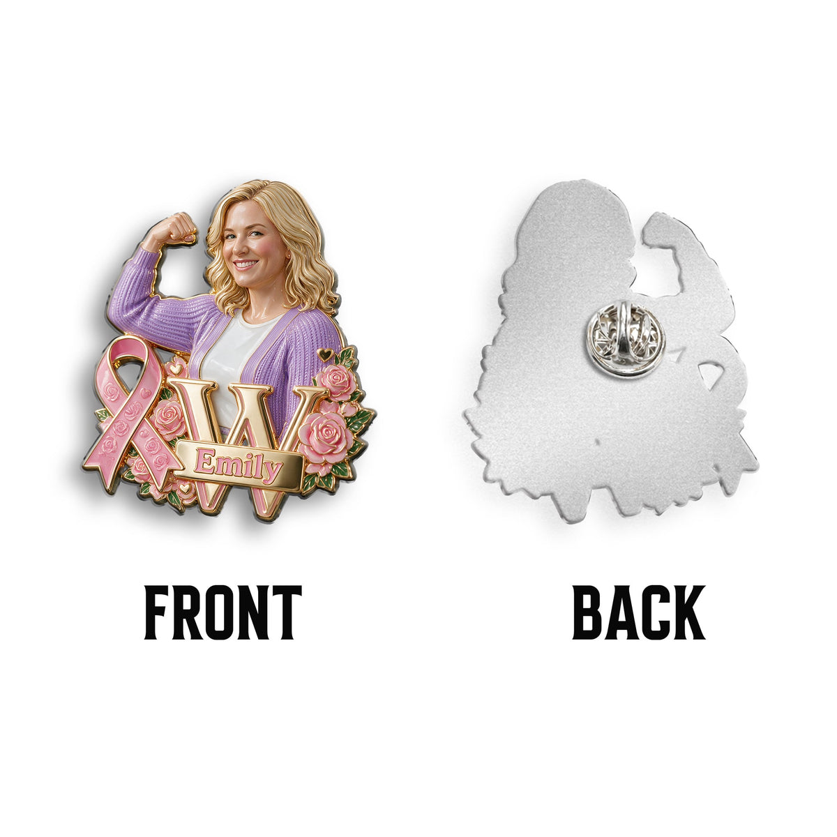 Personalized Middle-Aged Latina Breast Cancer Woman 3D Embossed Enamel Pin Awareness Gift
