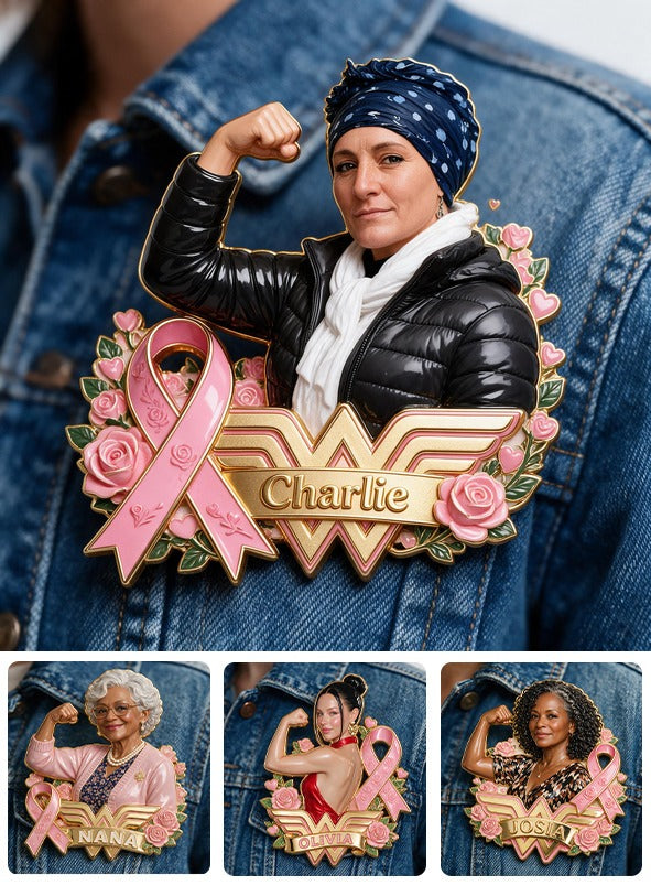 Personalized Middle-Aged Latina Breast Cancer Woman 3D Embossed Enamel Pin Awareness Gift
