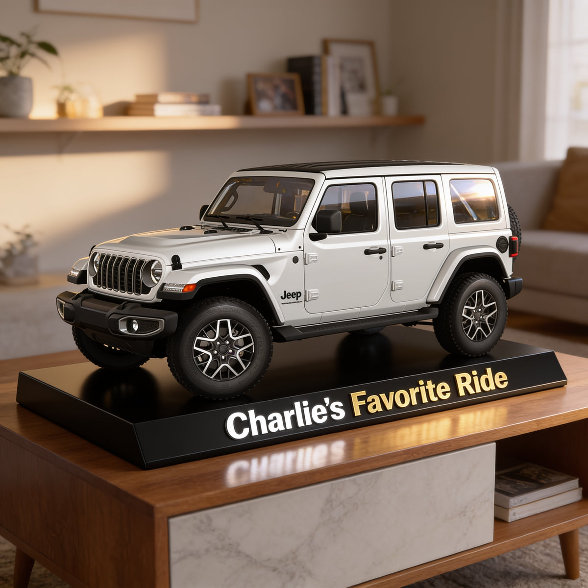 Personalized White Jeep Wrangler Custom Shaped Acrylic Plaque Car Lover Gift