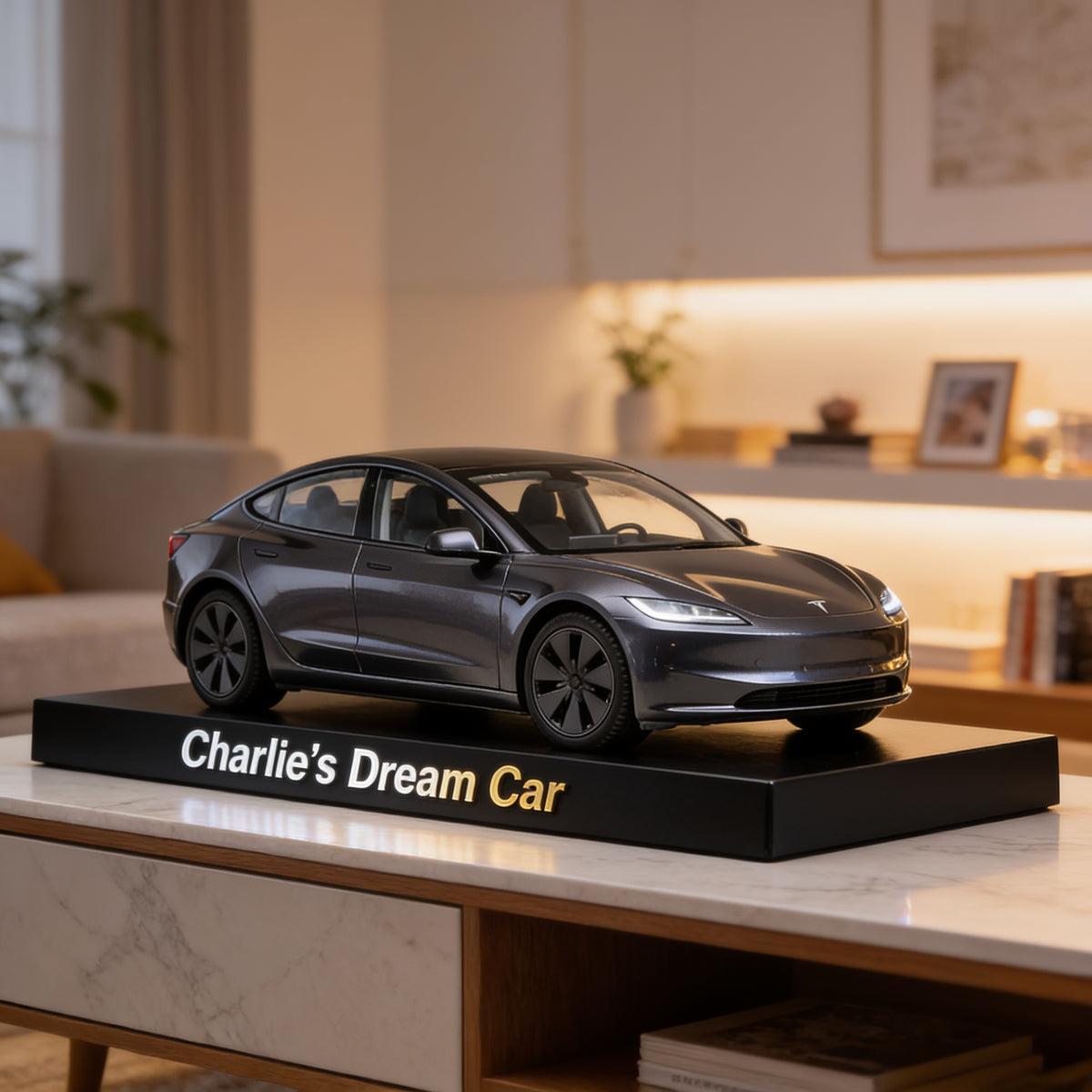 Personalized Dark Grey Tesla Model 3 Custom Shaped Acrylic Plaque Car Lover Gift