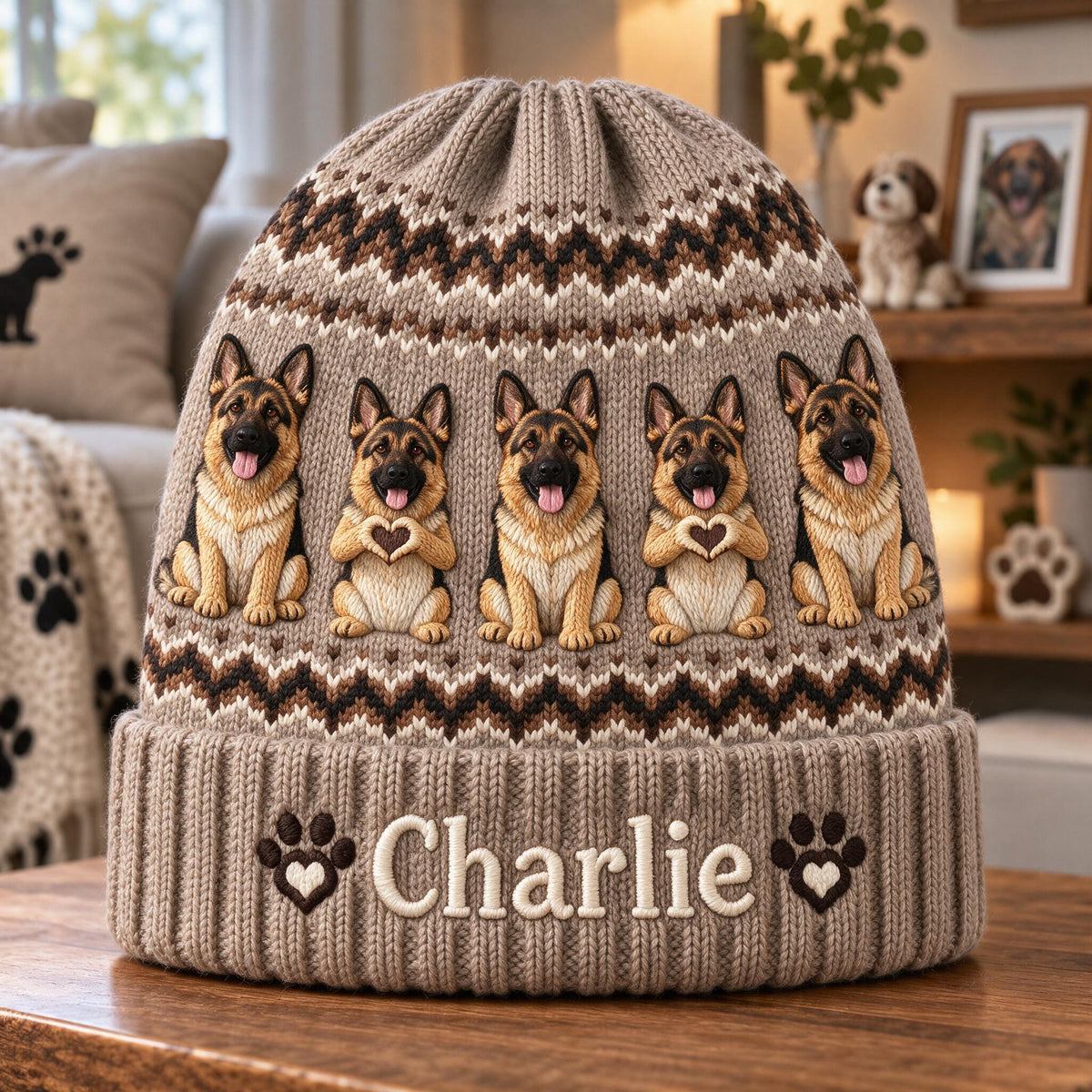 Personalized Black and Tan Adult German Shepherd Beanie Hat Dog Lover Gift
