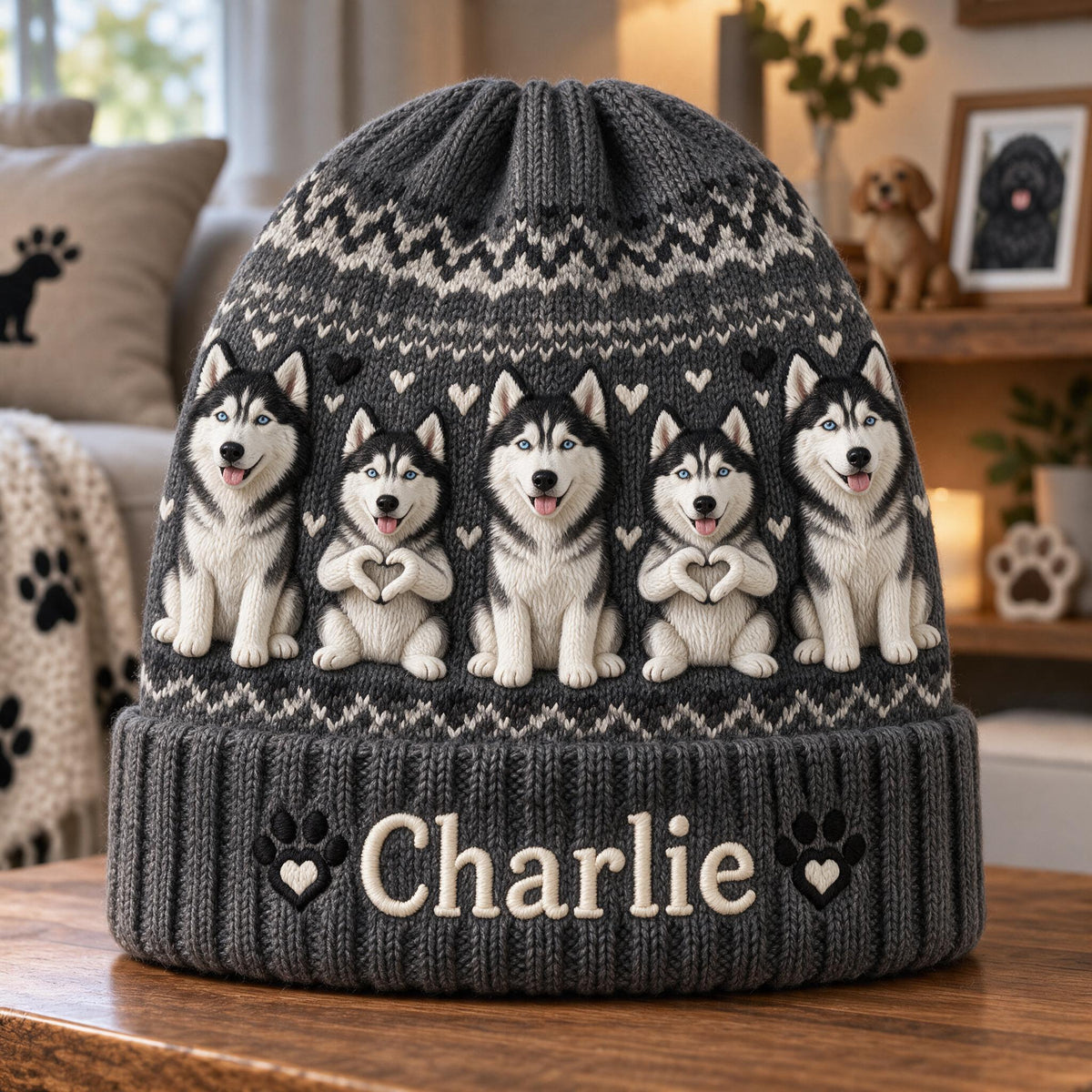 Personalized Siberian Husky Beanie Hat Dog Lover Winter Gift