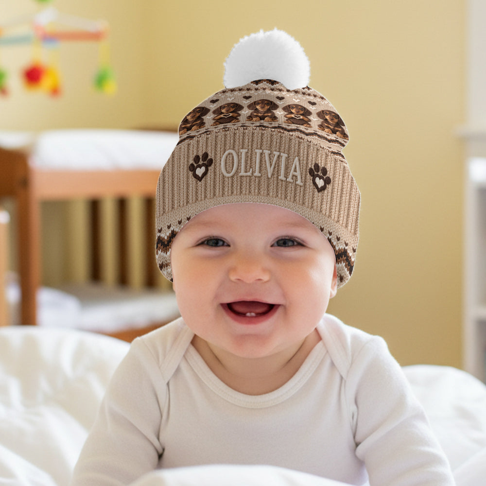 Personalized Fawn White Chihuahua Puppy Beanie Hat Dog Lover Gift