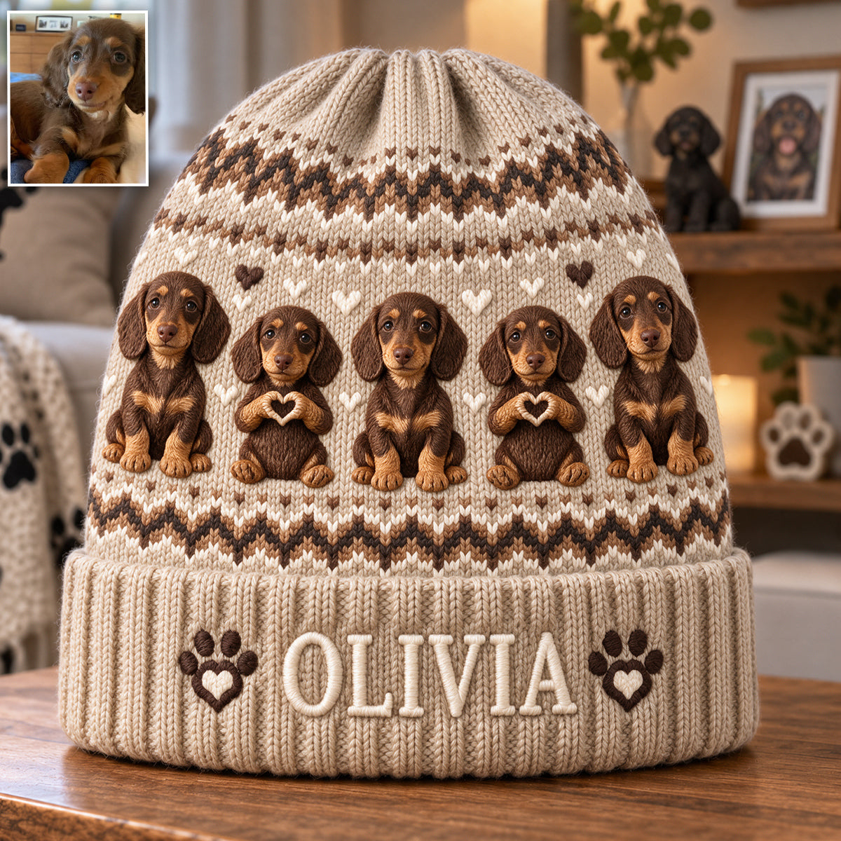 Personalized Tricolor Adult Beagle Beanie Hat Dog Lover Gift