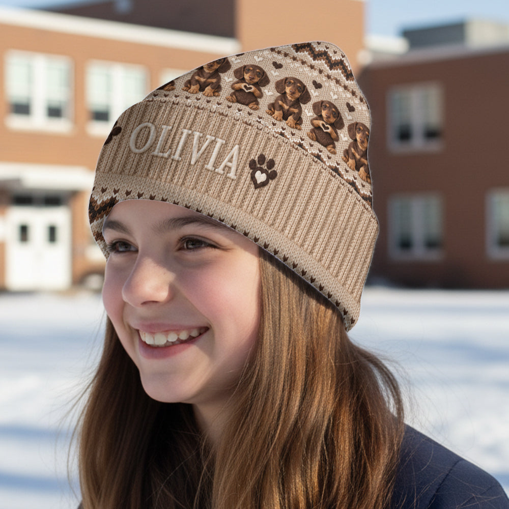 Personalized Fluffy Shih Tzu Beanie Hat Dog Lover Winter Gift