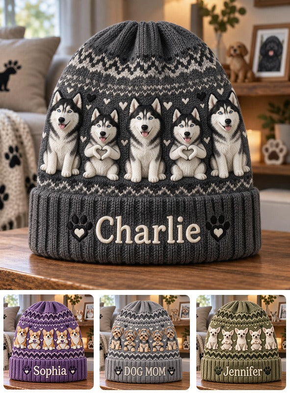 Personalized Siberian Husky Beanie Hat Dog Lover Winter Gift