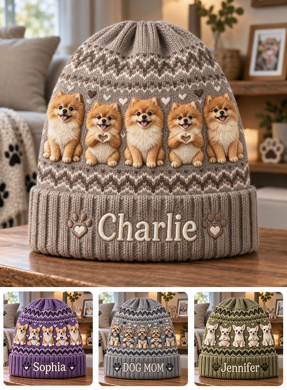 Personalized Fluffy Golden Tan Pomeranian Beanie Hat Dog Owner Gift