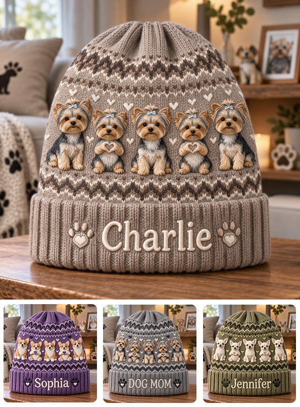 Personalized Black and Tan Yorkshire Terrier Beanie Hat Dog Lover Gift