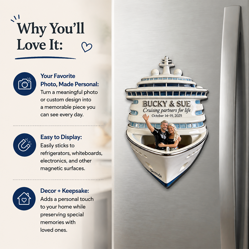 Personalized Middle-Aged Latino Couple Cruise Magnet, Custom Cruising Keepsake Gift