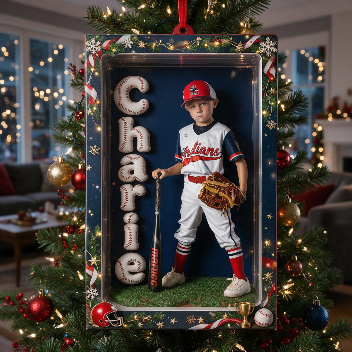 Personalized Christmas Youth Baseball Player Ornament, Little League Gift