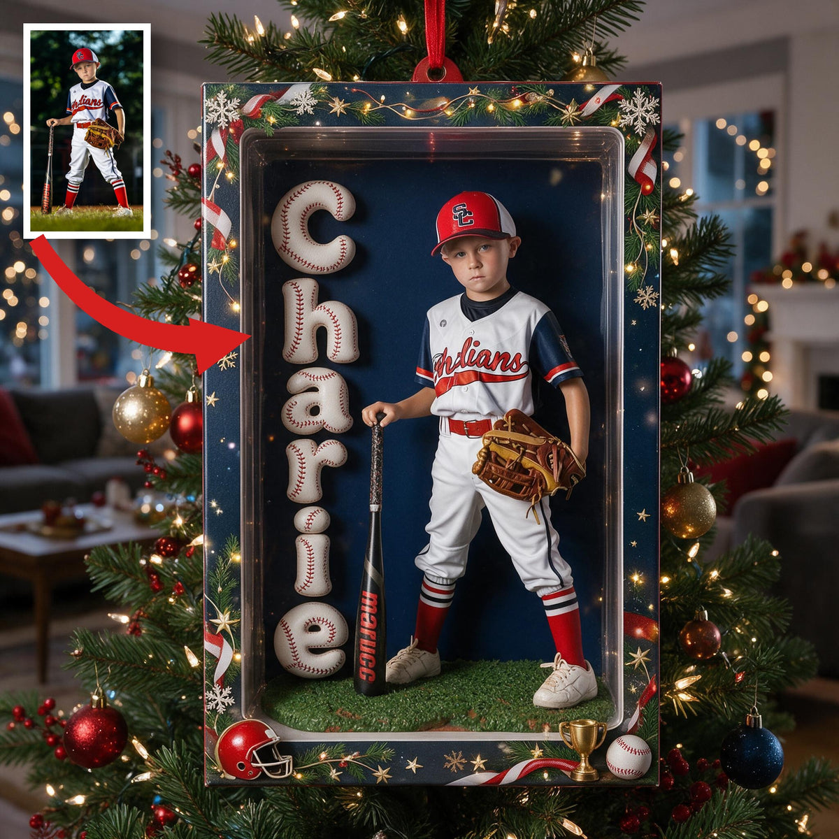 Personalized Christmas Youth Baseball Player Ornament, Little League Gift