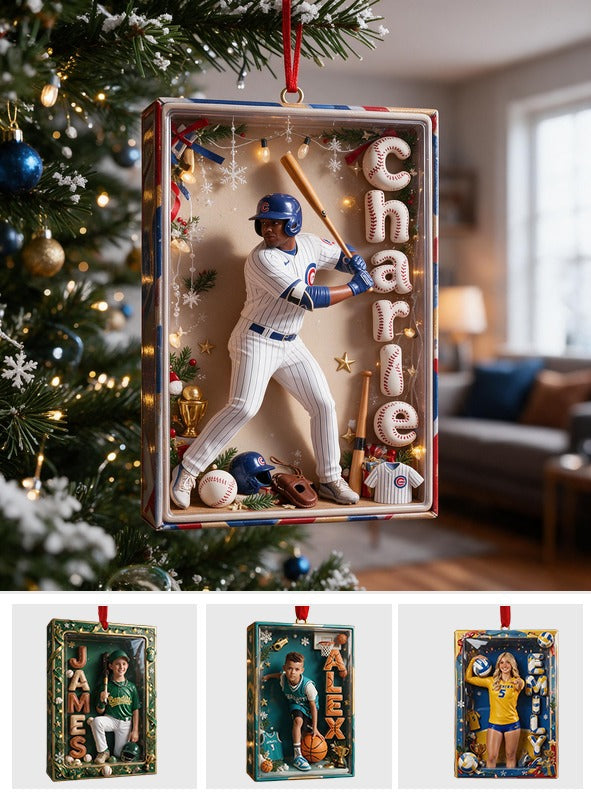 Personalized Christmas Black Baseball Player Ornament, Baseball Fan Gift