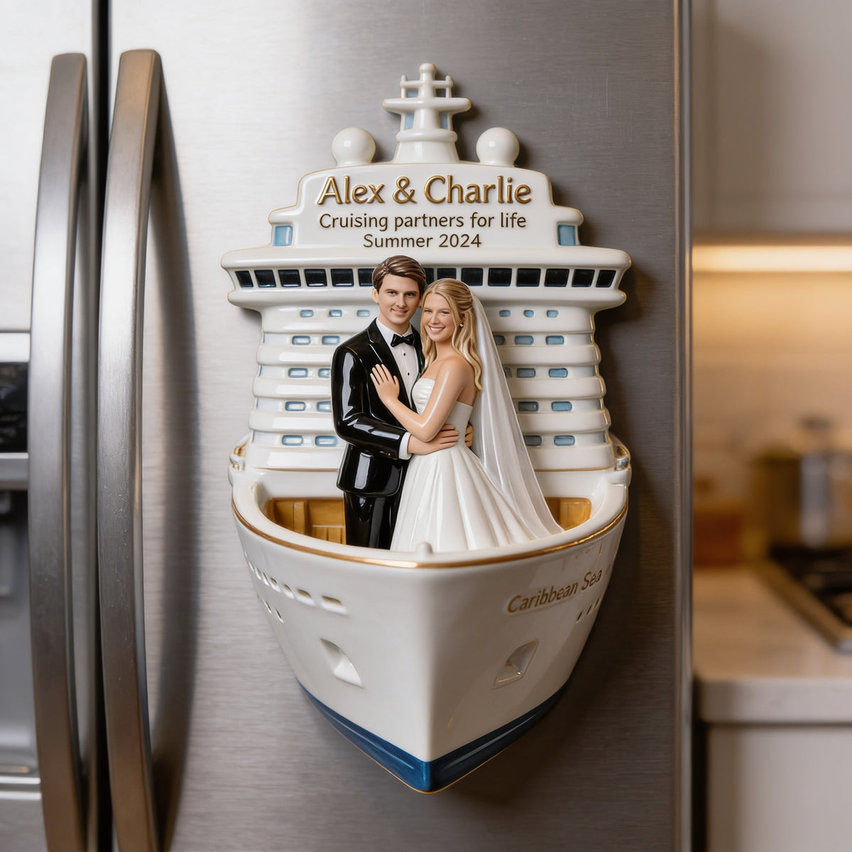 Personalized Wedding Couple Cruise Fridge Magnet, Wedding Keepsake Gift