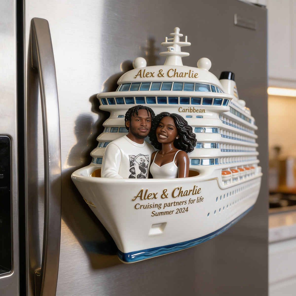Personalized Black Couple Cruise Memory Fridge Magnet Keepsake Gift