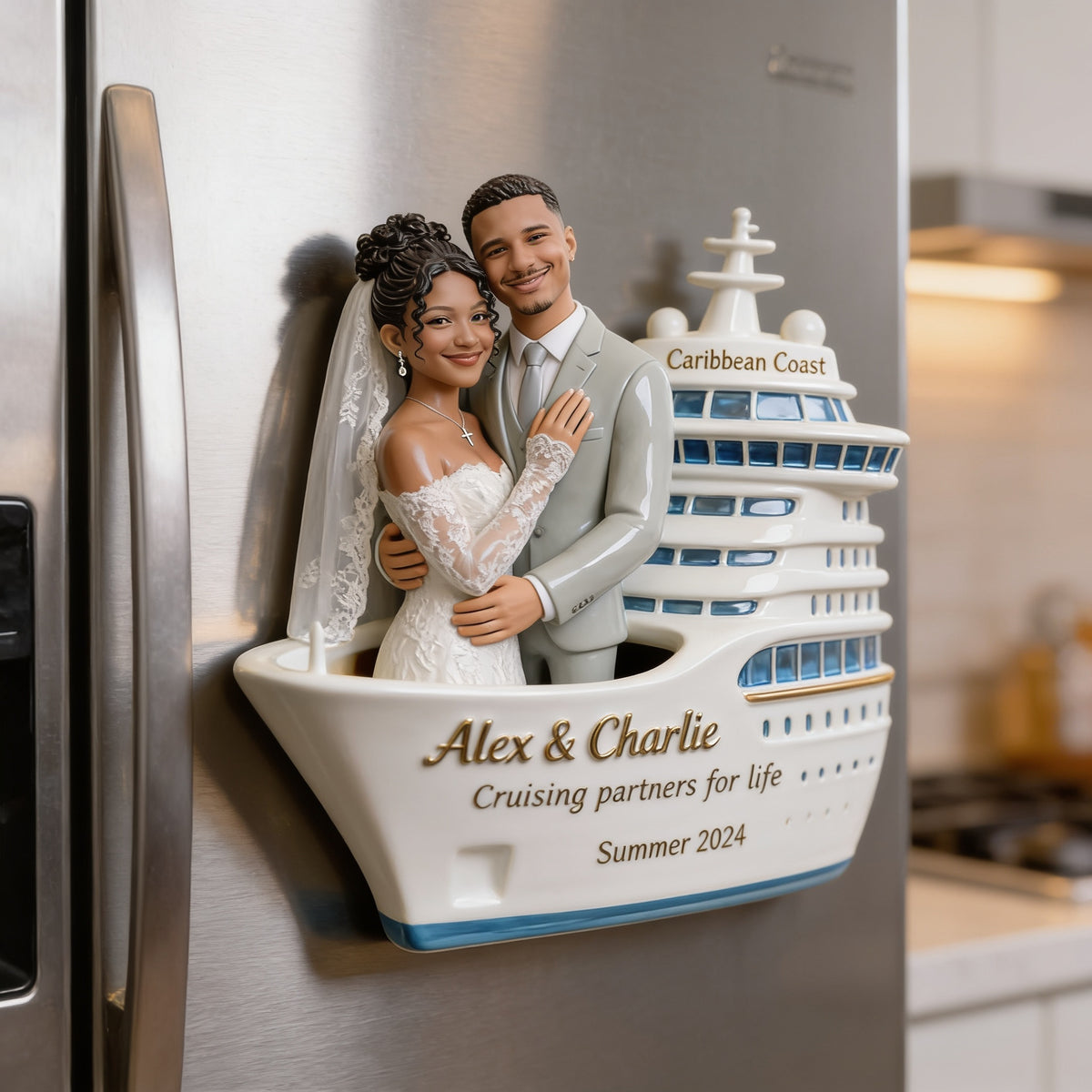 Personalized Wedding Latino Couple Cruise Fridge Magnet Keepsake Gift