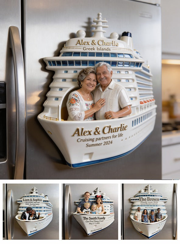 Personalized Older Latino Couple Cruise Fridge Magnet Travel Keepsake Gift