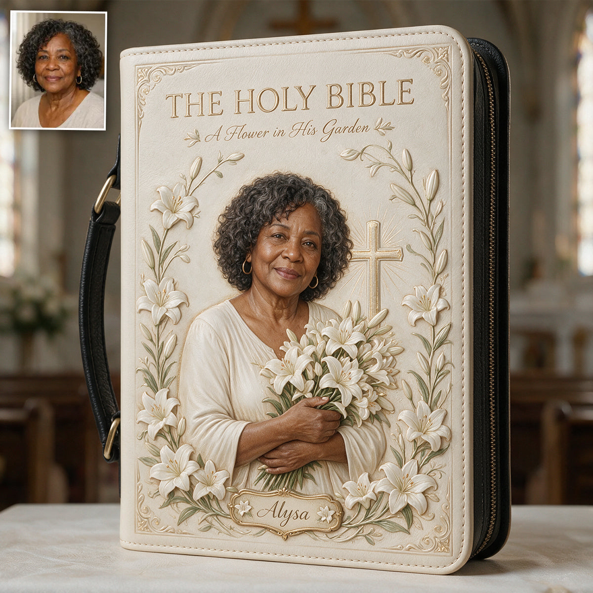 Personalized Middle-Aged Black Woman Christian Leather Bible Cover Bag Gift