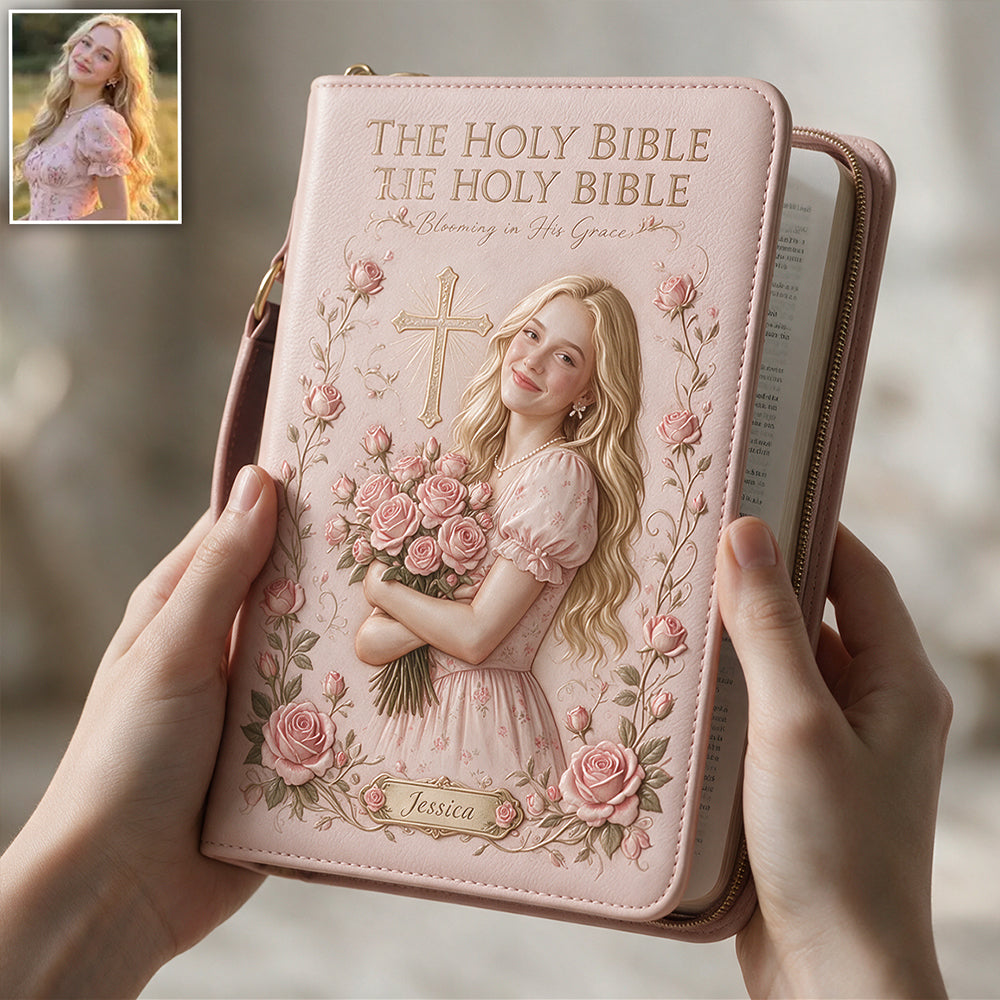 Personalized Black Woman Christian Leather Bible Cover Bag Faith Gift
