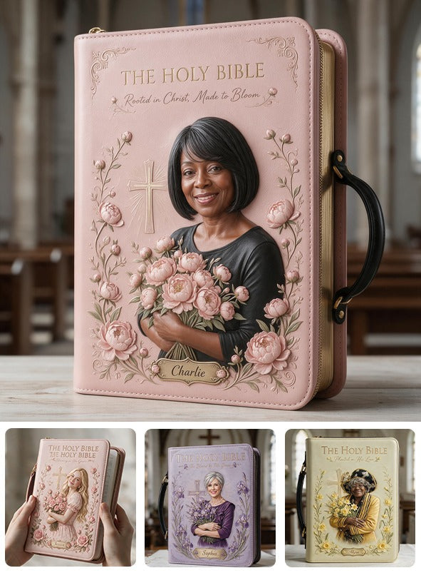 Personalized Middle-Aged Black Woman Christian Leather Bible Cover Bag Gift