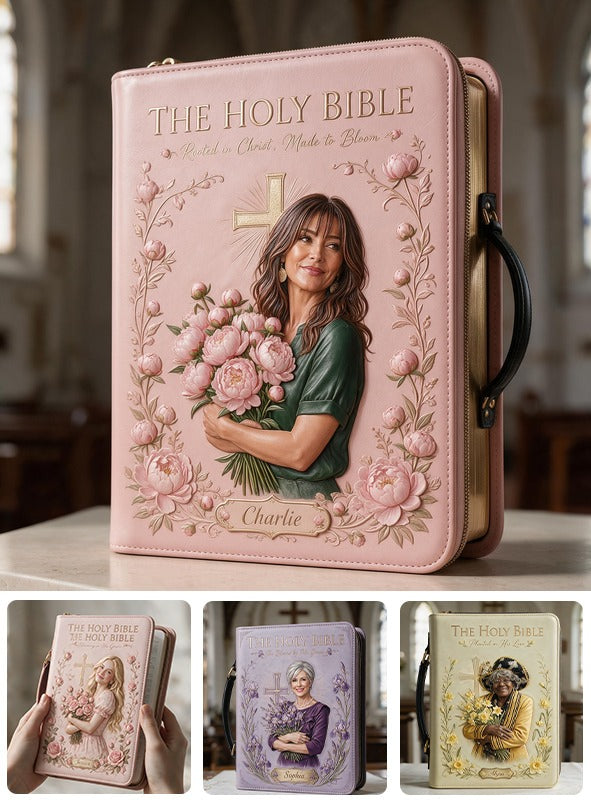 Personalized Middle-Aged Latina Woman Christian Leather Bible Cover Bag, Faith Gift