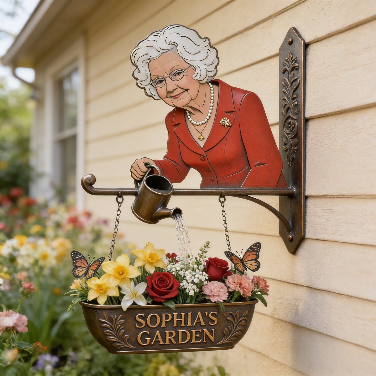 Custom Photo Older Woman Gardening Wooden Wall Mount Sign, Grandma Garden Decor Gift