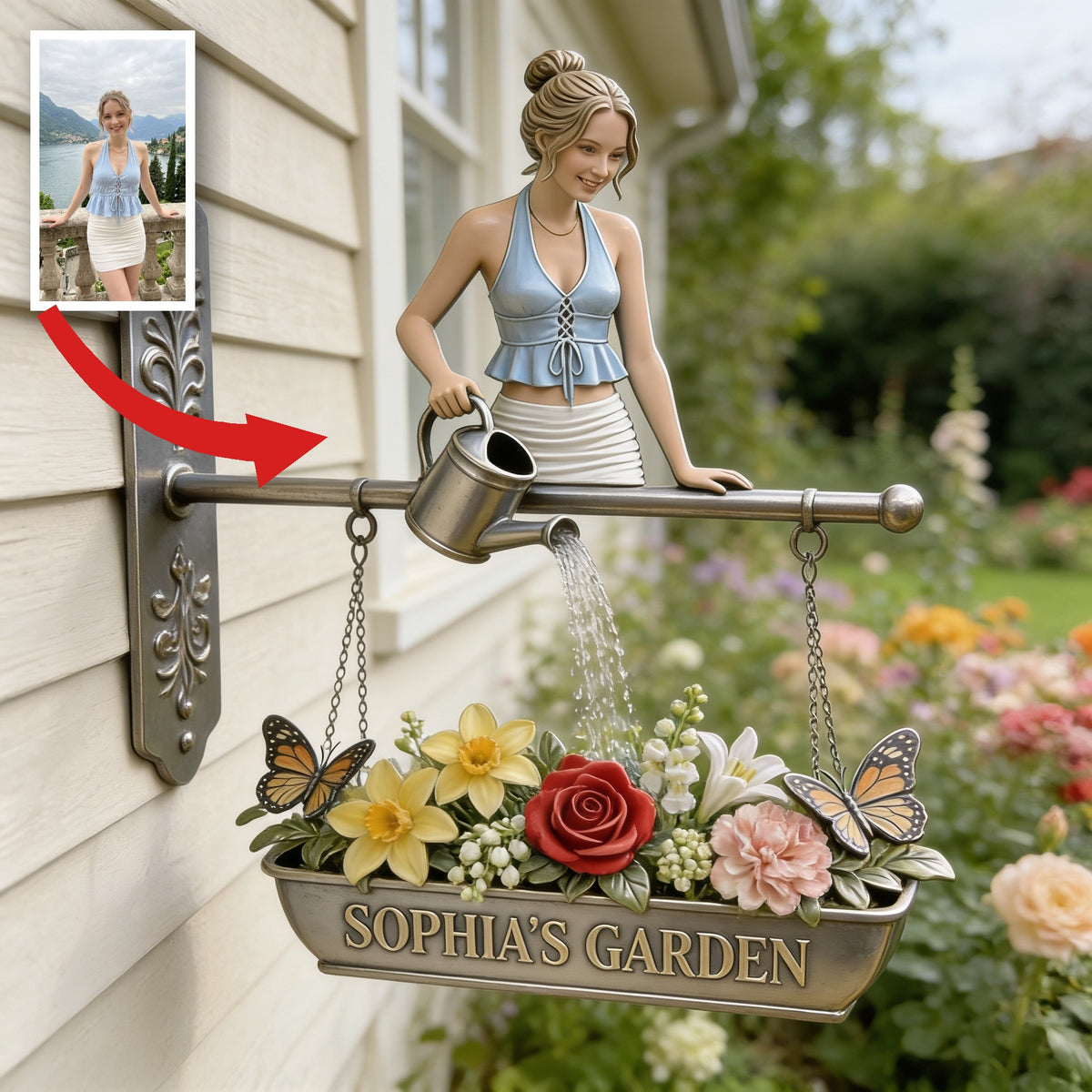 Custom Photo Gardening Woman Wooden Garden Wall Mount Sign Home Decor