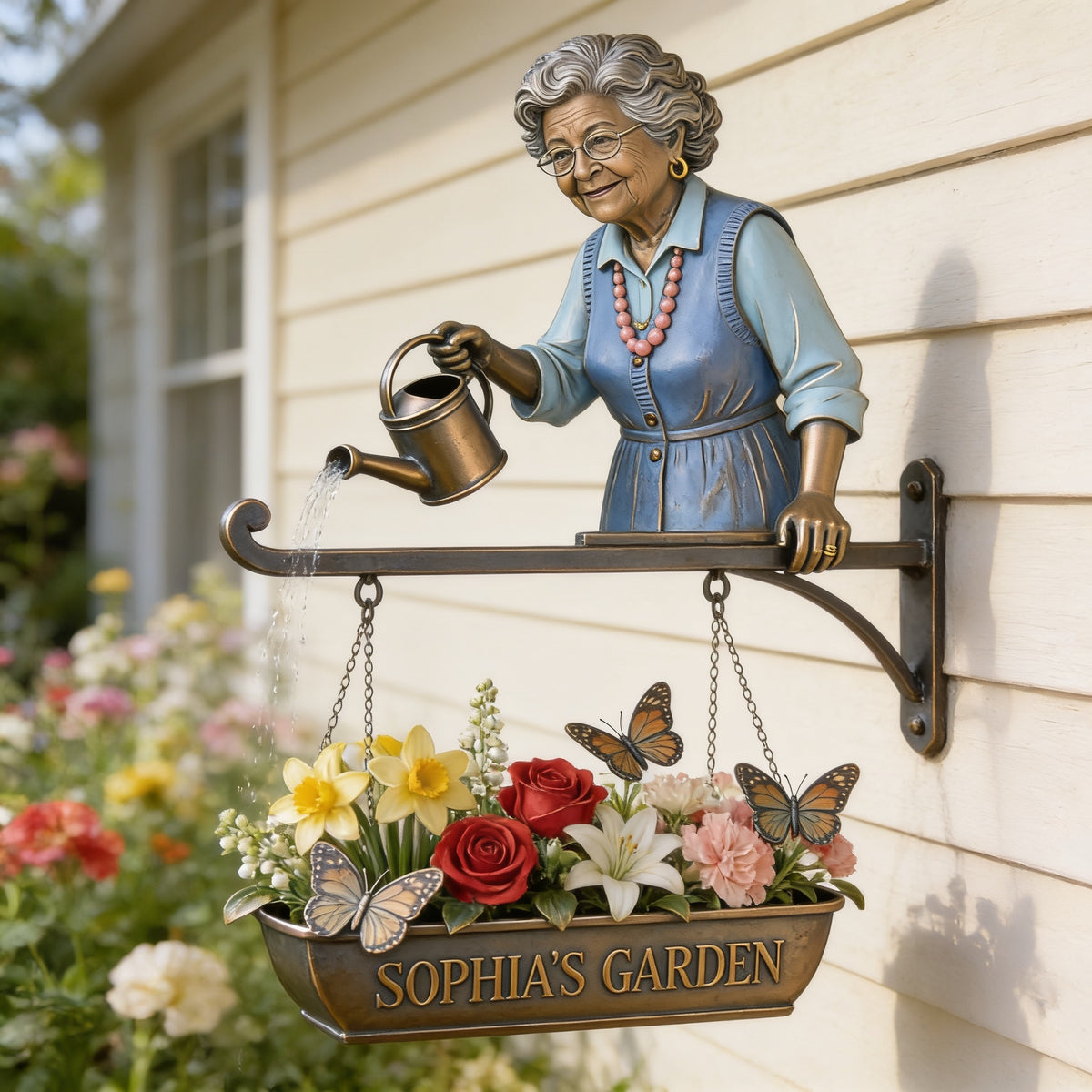 Custom Photo Older Latina Woman Gardening Wooden Wall Mount Sign, Garden Decor Gift