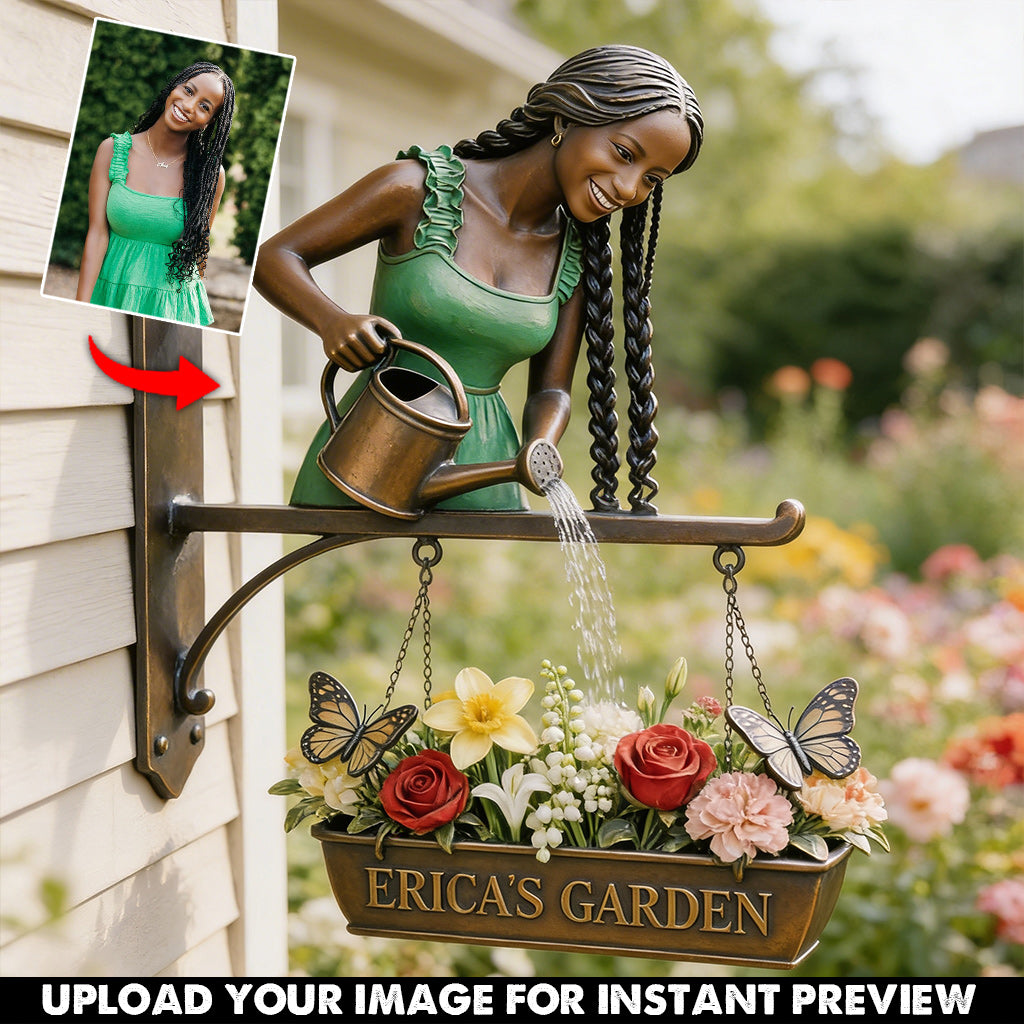 Custom Photo Middle-Aged Woman Gardening Wooden Wall Mount Sign, Home Garden Decor Gift